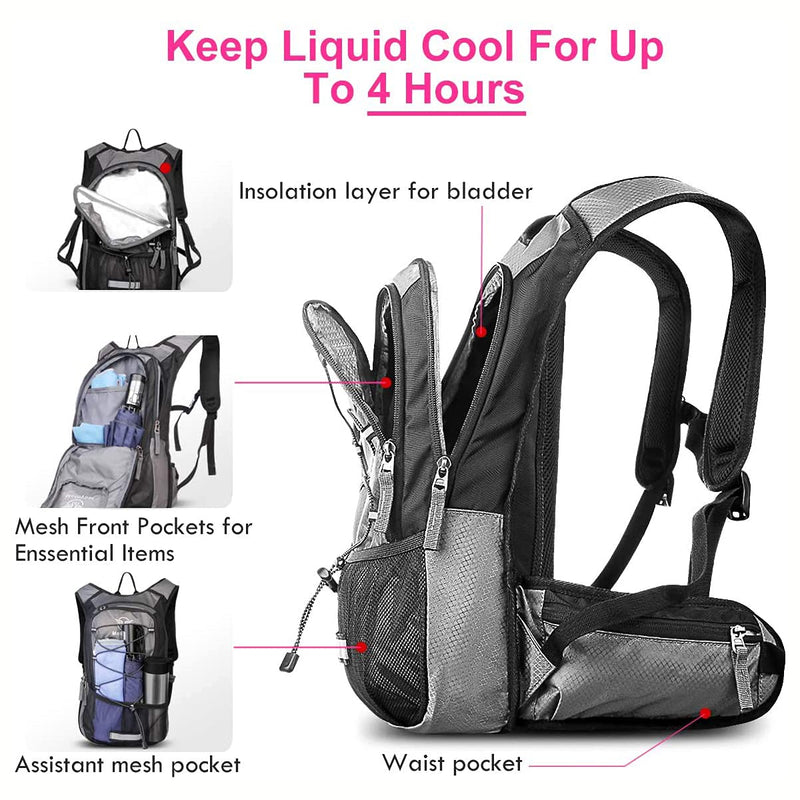Mothybot Insulated 1.5L 3L Hydration Backpack Pack with Water Bladder, Large Capacity Lightweight Hiking Daypack for Women, Men, kids - Waist Pouches & Cooler Layer, for Running, Biking, Rave,Festival Pink- 1.5 Liter Hydration Backpack - BeesActive Australia