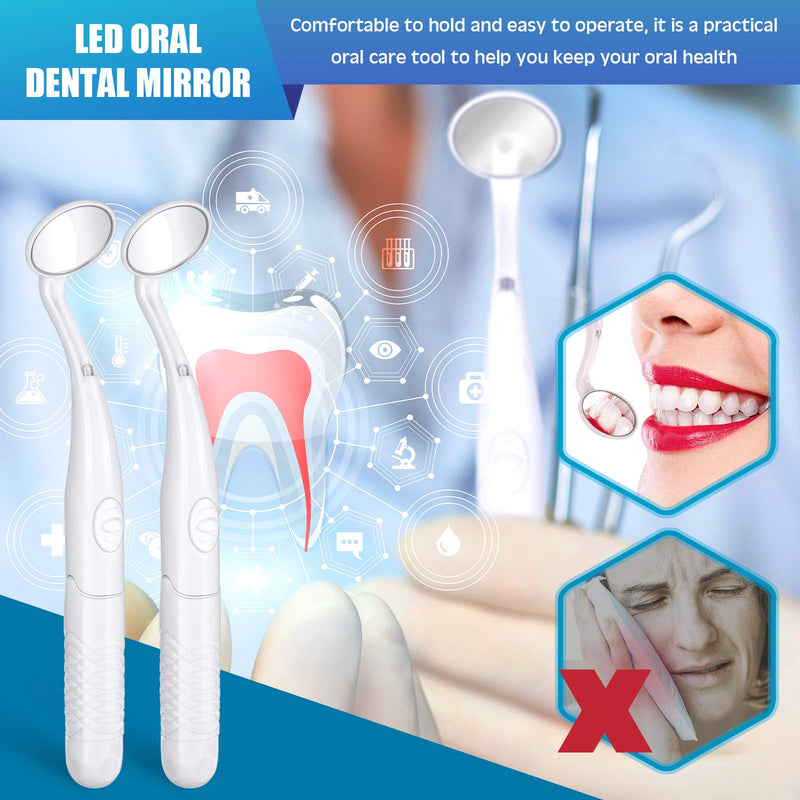 Dental Mirror Light Tooth Anti Fog Illuminated Tool Mouth Inspection with LED White Dental Mirror Oral Mirror with Battery for Dental Care - BeesActive Australia