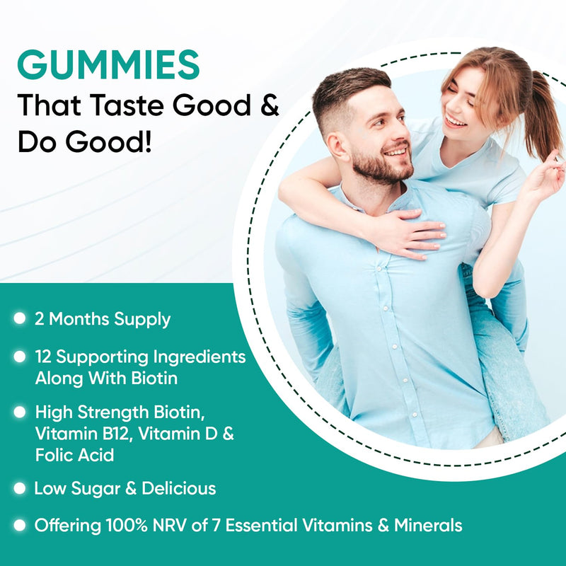 Biotin Gummies 5000mcg - with Vitamin A, B, C, D, E & Selenium � 120 Hair Nails and Skin Vitamins Gummies � Natural Berry Flavour Vitamin B7 Gummies- Lab-Tested Biotin Hair Growth Gummies - BeesActive Australia