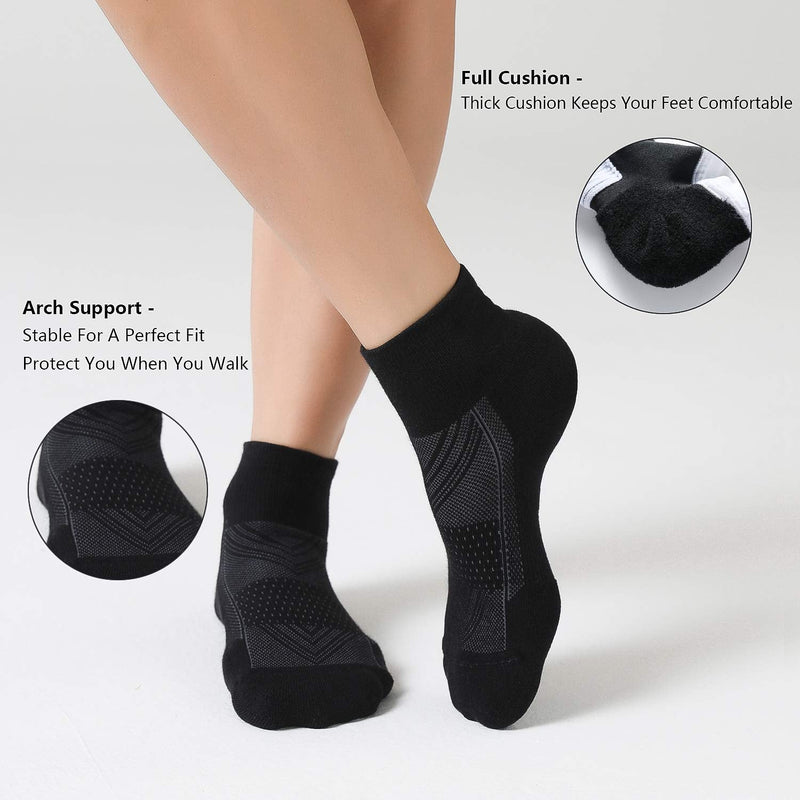 CS CELERSPORT 6 Pairs Women's Running Ankle Socks Athletic Sport Socks Cushioned 6 Pair Black Medium - BeesActive Australia