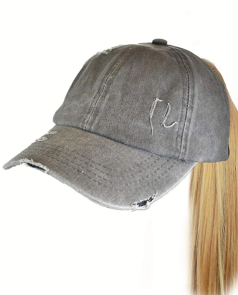 C.C Ladder Style Ponycap Adjustable Ponytail Distressed Washed Denim Baseball Cap Gray - BeesActive Australia
