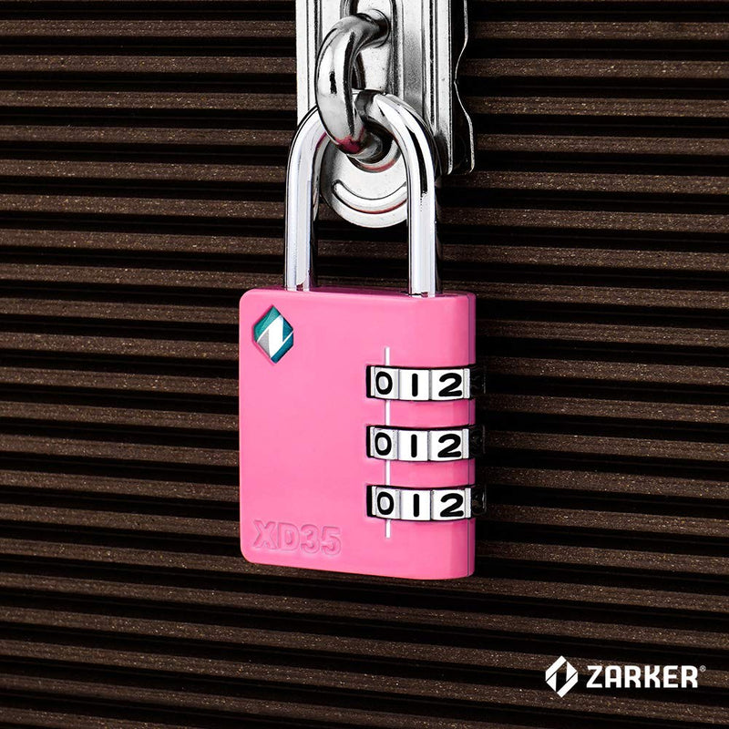 [ZARKER XD35] Padlock- 3 Digit Combination Lock for Gym, Sports, School & Employee Locker, Outdoor,Toolbox, Case, Fence and Storage - Metal & Steel - Easy to Set Your Own Combo - 1 Pack(Pink) Pink 1 Pack - BeesActive Australia