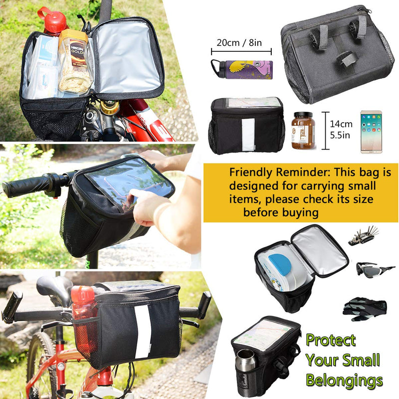 MATTISAM Bike Handlebar Bag, Bike Basket with | Mesh Pocket - Cold & Warm Insulation - Reflective Strap - Touchable Transparent Phone Pouch | Bicycle Front Bag, Bike Pouch for Cycling, Women, Cruisers Black - BeesActive Australia