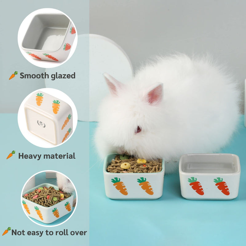 JanYoo Rabbit Food Bowl Guinea Pig Feeder Ceramic for Cage with Water Bowls Supplies and Accessories for Bunny B-Blue+Grey Pack of 2 - BeesActive Australia