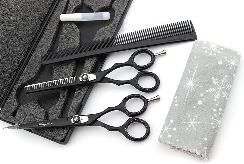 Haryali London Black Hairdressers Professional 6 Inch Hairdressing Barber Scissors Set Texturing Thinning Hair Cutting Shears, Comb, Oil Bottle, Cloth and Hair Clipper Comes in Black Case - BeesActive Australia