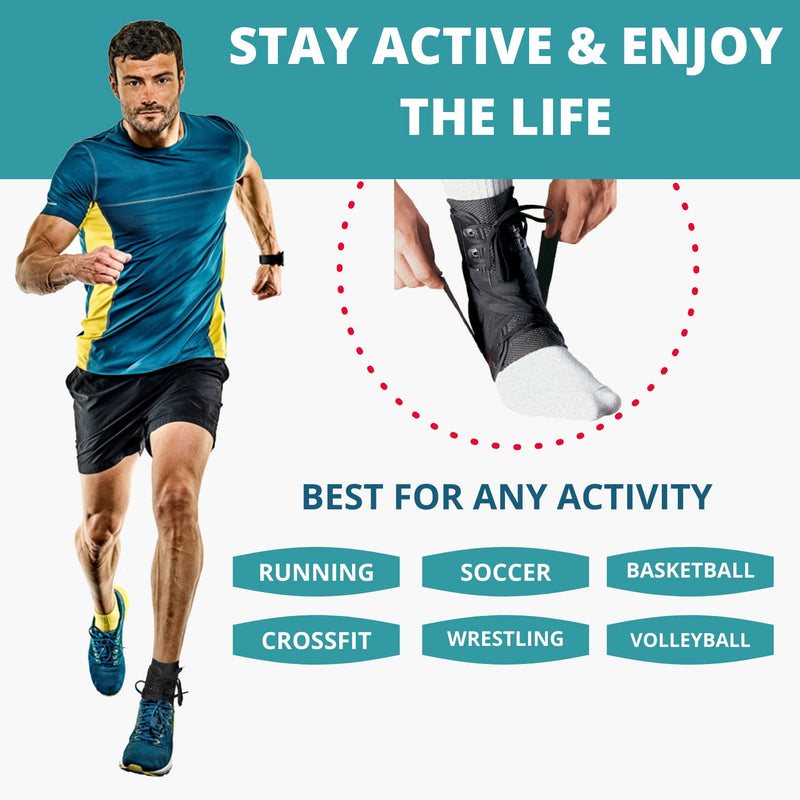 MEDIZED® Ankle Brace, Stabilizer, Lace Up Adjustable Support, Stirrup Compression – for Running, Basketball, Volleyball, Injury Recovery, Sprain, Ankle Wrap for Men, Women, and Children (Large) L (Pack of 1) - BeesActive Australia