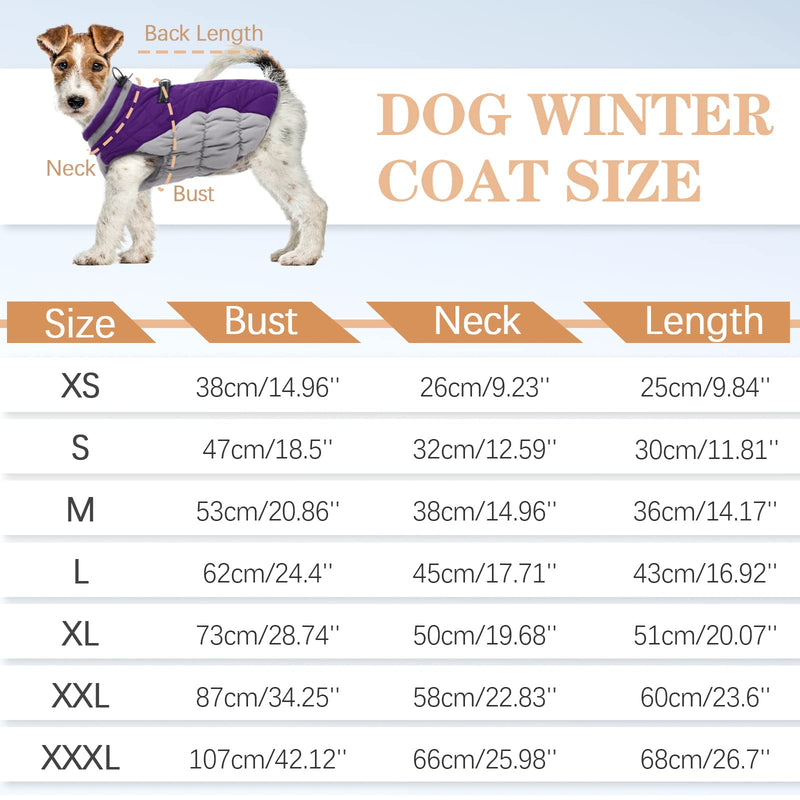 OUOBOB Dog Winter Jacket Cozy Reflective Waterproof Dog Coat Windproof Warm Pet Garment, Comfortable Cold Weather Fleece Apparel Outfits with Zipper Closure for Small Medium Large Dogs Puppy Walking Purple - BeesActive Australia