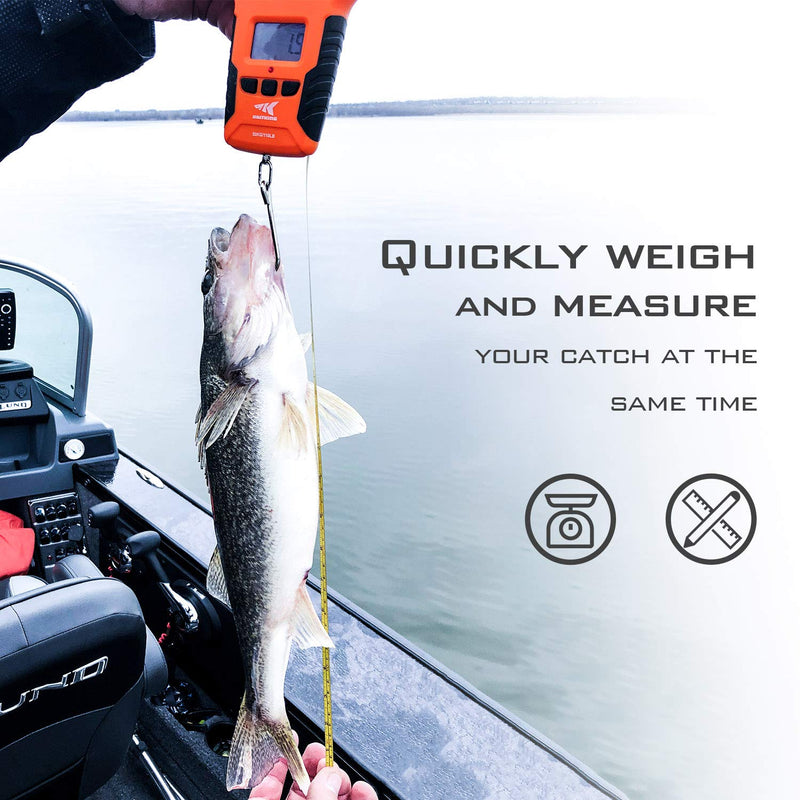 [AUSTRALIA] - KastKing Water Resistant Digital Fishing Scale with Ruler, Dual Mode – Pounds/Ounces & Kilograms, Zero-110 LBs/50 Kg, Light, Strong ABS Frame, Non-Slip Handle, Retractable 38 inch Tape Measure 