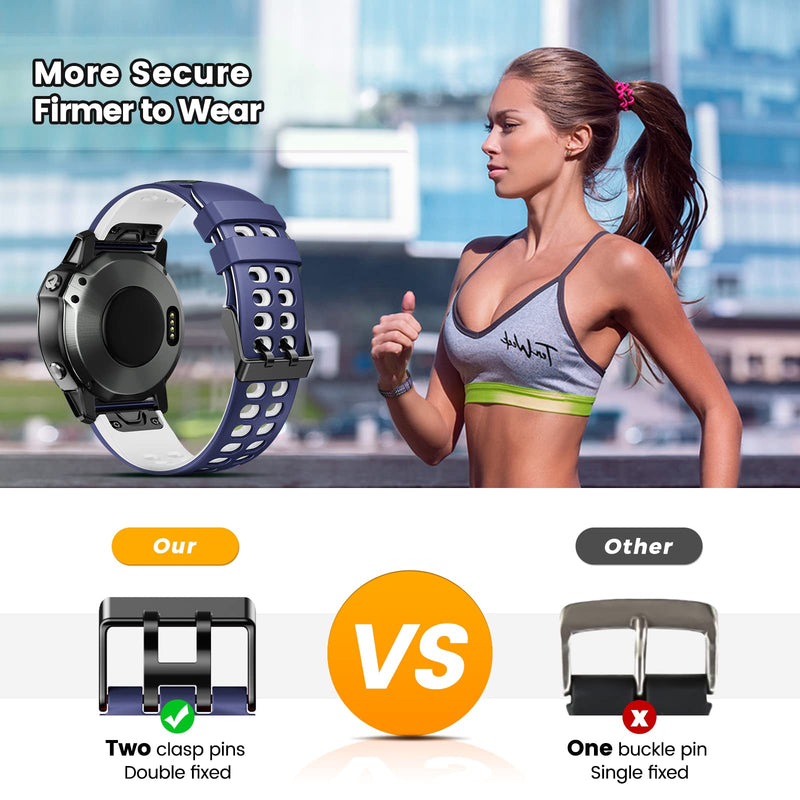 CUZOW Watch Band for Fenix 6 Pro/Fenix 6/Fenix 5/Fenix 5 Plus/Forerunner 945/Forerunner 935/Approach S60/Quatix 5, 22mm Quick Release Silicone Breathable Watch Strap Accessories (Black-Grey) - BeesActive Australia