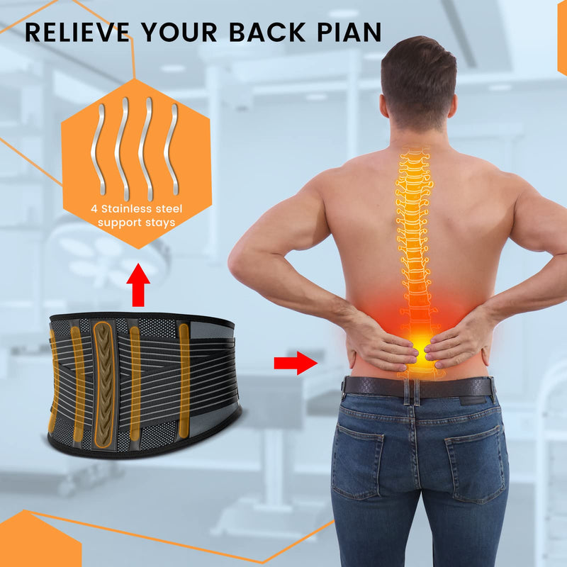 MTGBO Back Brace for Men Lower Back, Back Support Belt with 4 Stainless Steel Support Stays and Breathable Air Mesh for Lower Back Pain Relief, Sedentary, Sciatica, Work, Posture, Lifting(M 31-38") Medium - BeesActive Australia