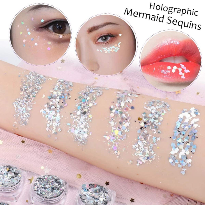 6 Boxes Nail glitter sequins Holographic Flakes Goblin pupils eye makeup stars moon nail patch eye makeup gel paste sequins Shining Decals Art Decoration Craft Makeup DIY Design Kits - BeesActive Australia