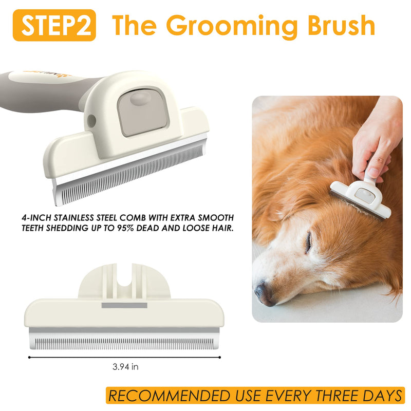 MIU PET Professional Long Haired Dog Grooming Kit - Dog Grooming Brush, Dog Deshedding Brush and Self-Cleaning Slicker Brush for Dogs 3 in 1 Dog Brush Set Gift Box for Long Hair Dogs Owners - BeesActive Australia