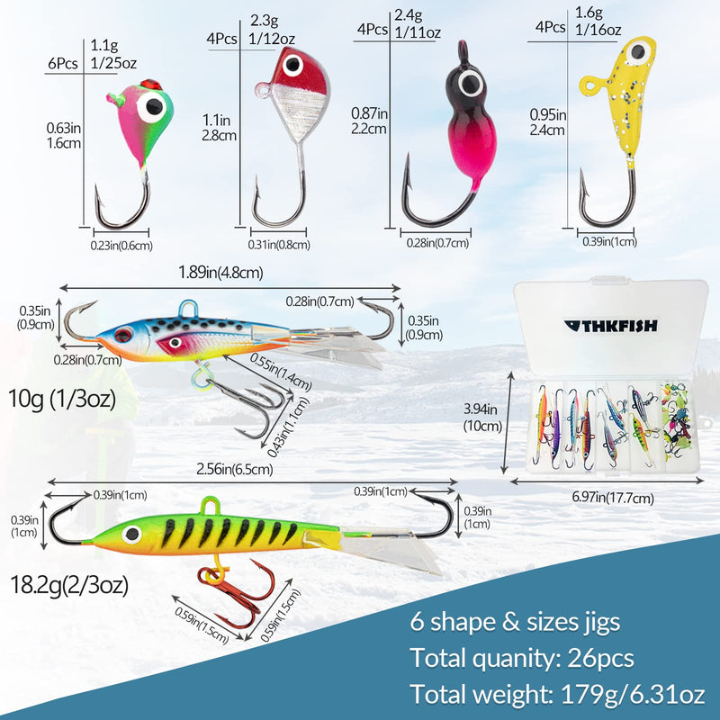 THKFISH Ice Fishing Lures Ice Fishing Jigs Ice Fishing Gear Hard Fishing Lures Ice Fishing Kit Crappie Panfish Jigs 26PCS, 8PCS, 9PCS, 40PCS A-26PCS - BeesActive Australia