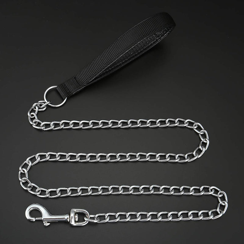 Mogoko Metal Dog Leash, Heavy Duty Chew Proof Pet Leash Chain with Padded Handle for Outdoor Training 4.0 Foot Black - BeesActive Australia