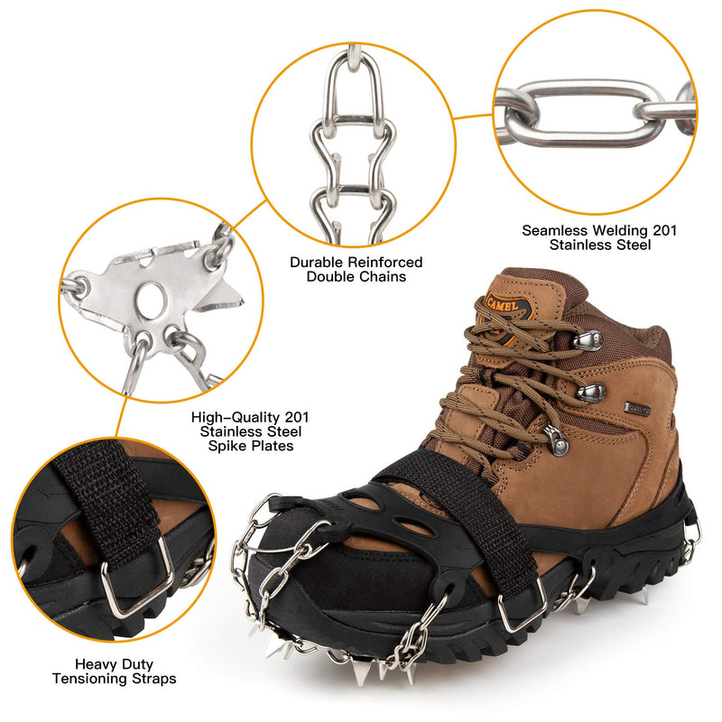 Crampons Ice Cleats Safety Traction Cleats Snow Ice Grips 23 Spikes fit Boots/Shoes for Women Men Hiking Walking black Medium (Boot Size: M <7/W <8) - BeesActive Australia