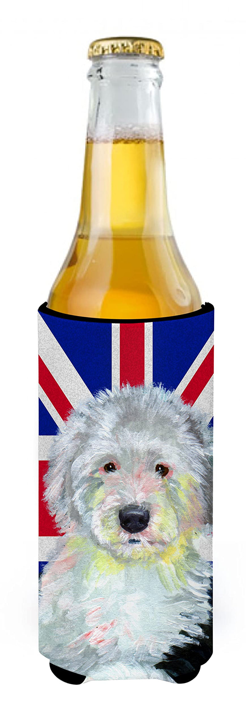 Caroline's Treasures LH9497MUK Old English Sheepdog with English Union Jack British Flag Ultra Beverage Insulators for Slim cans, Slim Can, Multicolor - BeesActive Australia