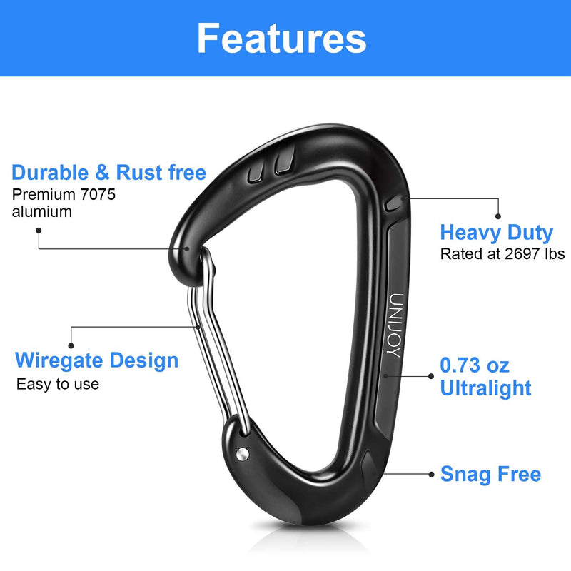 Unijoy Carabiner Clips, 4 Pack, 12KN Heavy Duty Wiregate Carabiners for Camping Hiking Hammock etc, Small Aluminium Caribeaners for Backpack and Dog Leash - BeesActive Australia