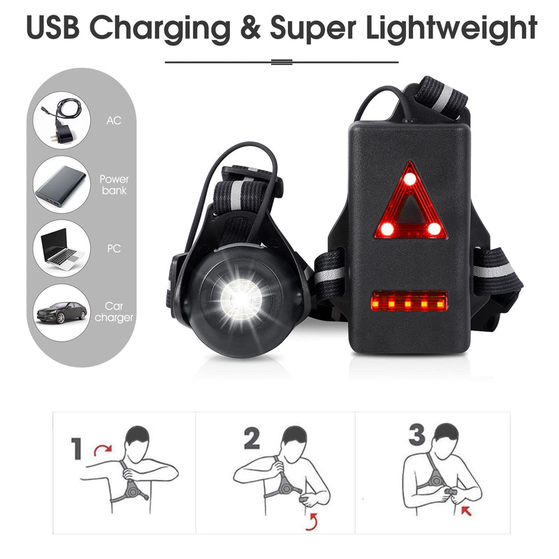 West Biking Night Running Lights, USB Rechargeable Chest Light with 90° Adjustable Beam Angle, 500 Lumens Waterproof Ultra Bright SafetyLamp with Reflective Straps for Runner black - BeesActive Australia