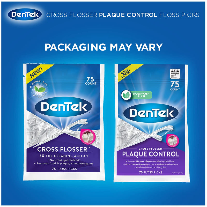 DenTek Cross Flosser Plaque Control Floss Picks, X-Shaped Floss, 75 Count, 3 Pack 75 Count (Pack of 1) - BeesActive Australia