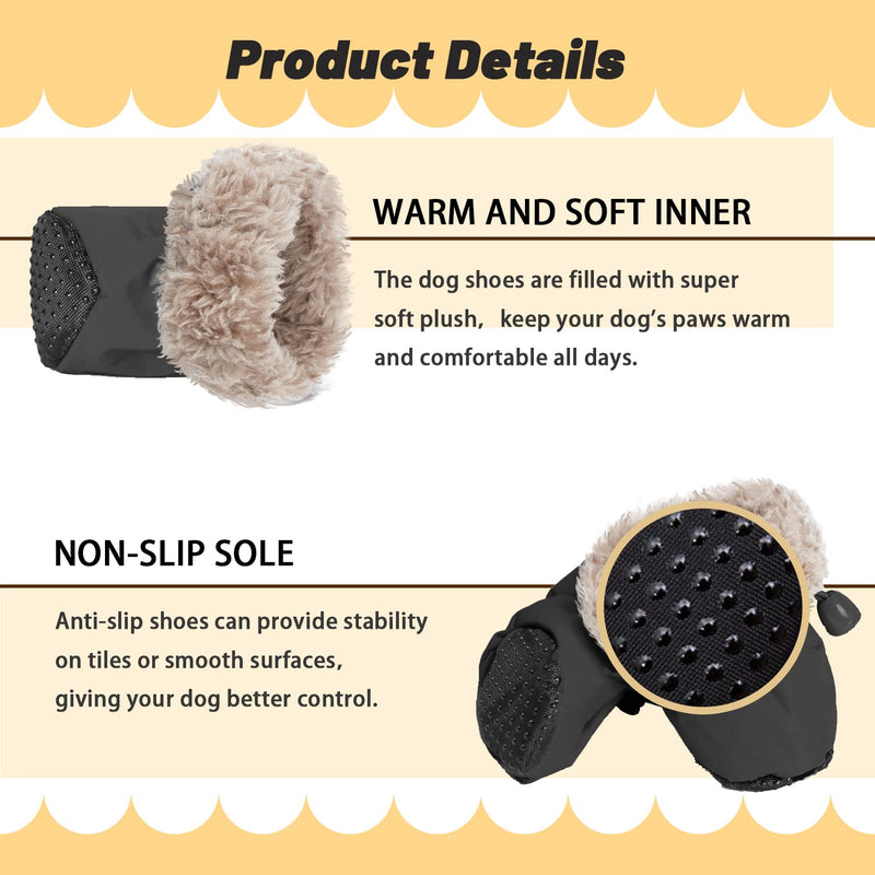 LUZGAT Dog Boots Paw Protectors,Small Dog Winter Boots Shoes,with Anti-Slip Sole and Plush for Warm Snow Outdoor Walking ,Pack of 8 Black+Pink Size 7 - BeesActive Australia
