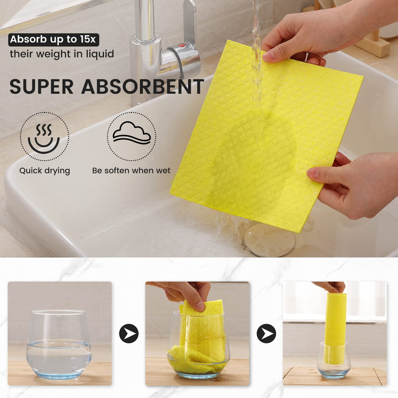 Homaxy Swedish Dishcloths for Kitchen, 10 Pack Reusable and Eco-Friendly Cellulose Sponge Cloths Dish Towels, Absorbent and No Odor Paper Towels for Dishes ＆ Counters, Yellow Pack of 10 - BeesActive Australia