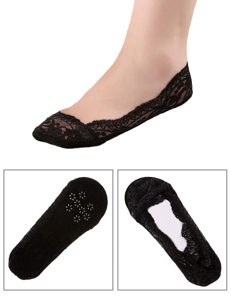 10 Pairs No Show Lace Boat Socks Non-slip Ankle Socks Invisible Socks for Women Favors (Black Color) - BeesActive Australia
