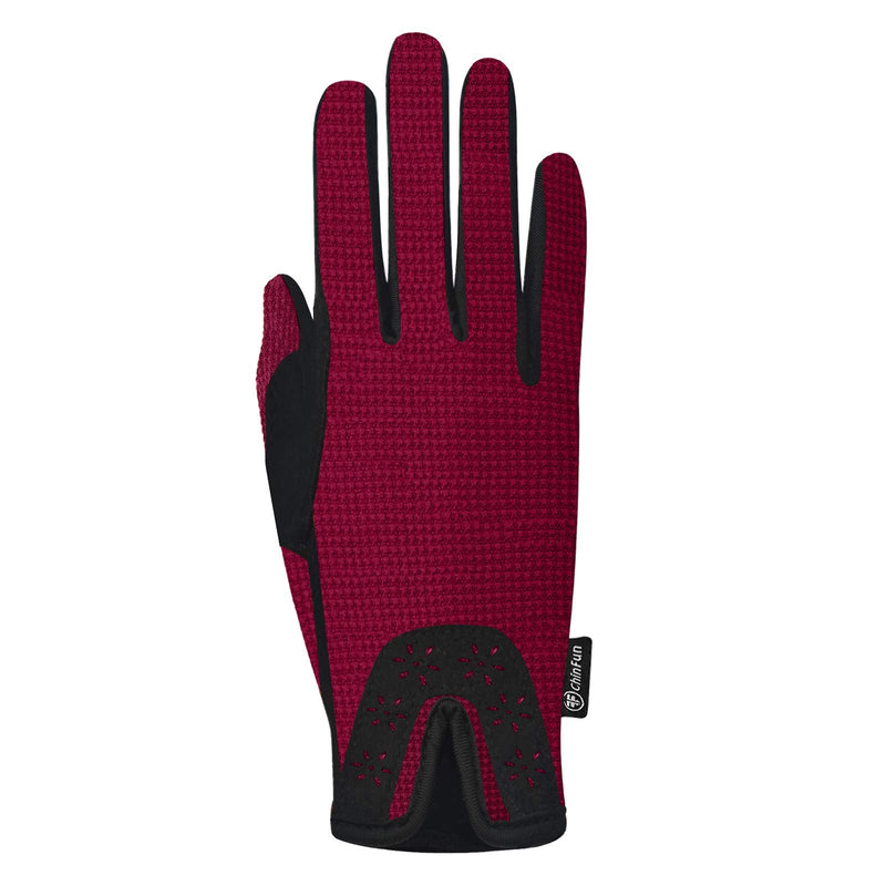ChinFun Women Horse Riding Gloves Ladies Laser Flower Pattern Anti-Slip Equestrian Gloves Stretchable Sweat Absorbing Summer Winter Outdoor Sports Mittens Wine Red Large - BeesActive Australia