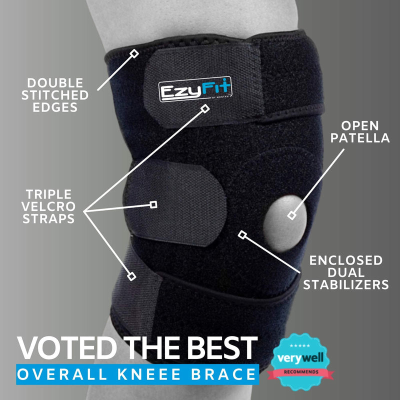 EzyFit Knee Brace Support Dual Stabilizers & Open Patella - Adjustable Breathable Neoprene for ACL Meniscus Tear Injury Recovery Comfort Fit-Black/Blue,Extra Large - 16" - 24" Extra Large - 16" - 24" - BeesActive Australia