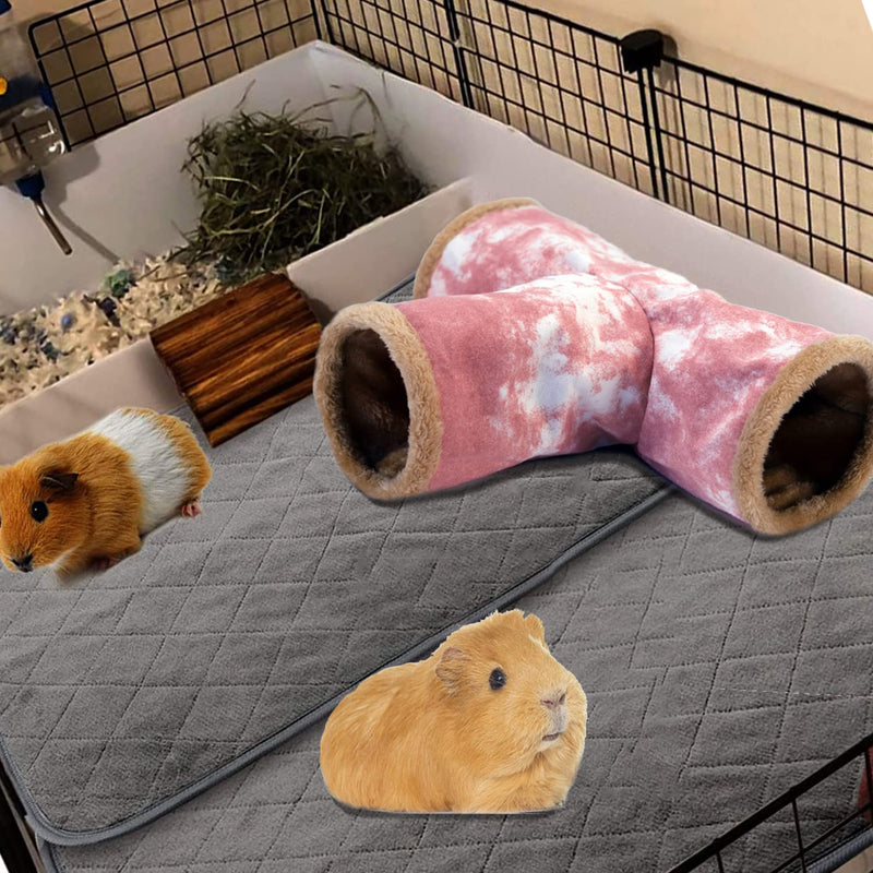 LeerKing Rabbit Bunny Tunnel Hideout and Tubes, Guinea Pig Tunnel Hides Toys 3 Way Canvas Fleece Tunnel Hideout for Small Animals Dwarf Rabbits Bunny Guinea Pigs Medium Pink - BeesActive Australia