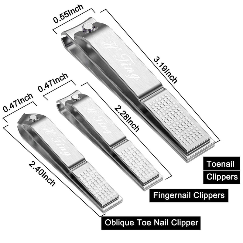 H TING Nail Clippers, Silver Stainless Steel 3 Pcs Nail Clippers Set, Fingernail Clipper &Slant Toenail Clipper Cutters Metal Case, The Best Nail Clipper Gift For Men And Women SET-SILVER - BeesActive Australia