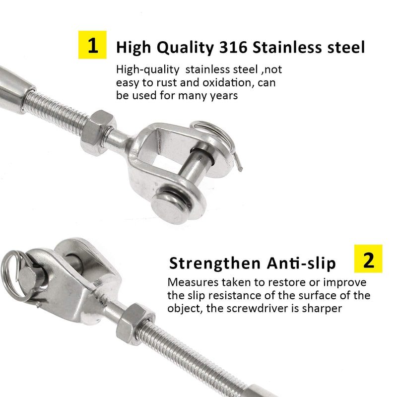 Augiimor 2PCS 316 Stainless Steel Jaw and Jaw Turnbuckle Rigging Screw, 1/4" (6mm) Threaded Diameter, Durable, Weather Resistant for Wire Rope Cable 1/4" (6mm) - BeesActive Australia