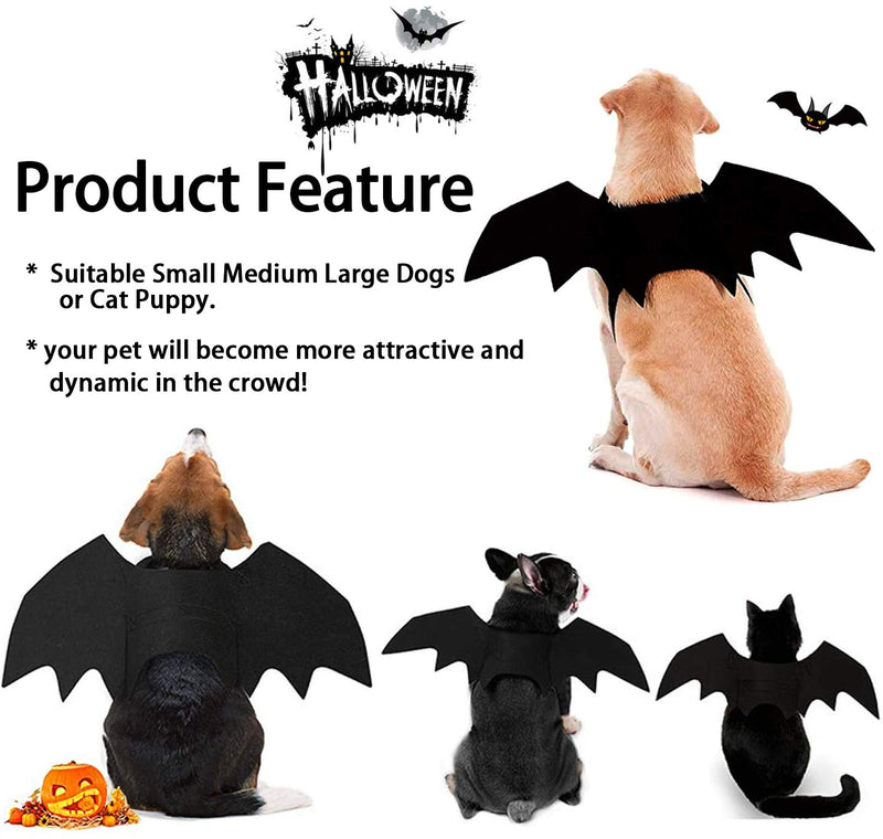 Tealots Halloween Dog Costume Pet Bat Wings for Adjustable Funny Cat Bat Wings Party Outfit Cosplay Apparel for Small Medium Large Dogs Doggy Black - BeesActive Australia