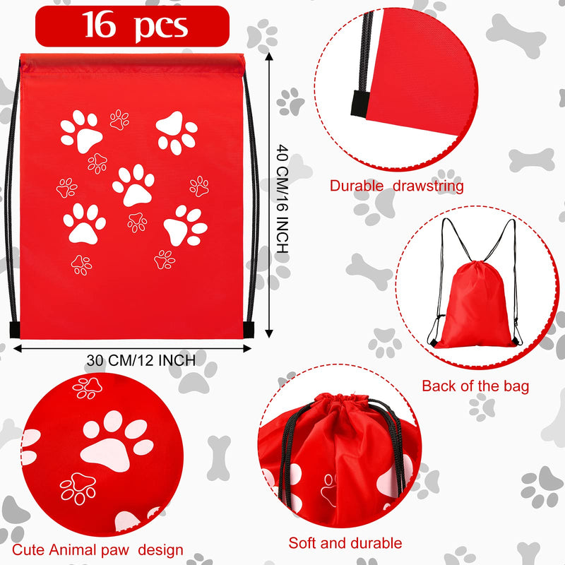 16 Pcs Paw Print Drawstring Backpack Reusable Paw Party Bags Draw String Bags Drawstring Cinch Bag Trick or Treat Cinch Bags Small Travel Drawstring Candy Goodies Bags Gift Bags for Party Favors - BeesActive Australia