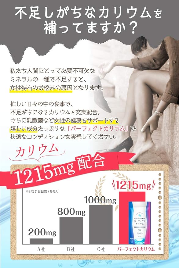 Perfect potassium potassium supplement 1215mg lactic acid bacteria potassium chloride carnitine vitamin polyphenol citric acid ginger unflavored tablet made in Japan 30 days supply - BeesActive Australia