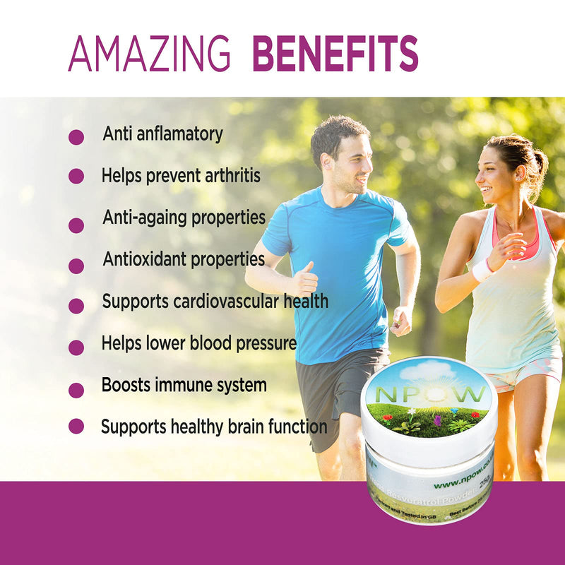 Resveratrol Powder (99.5% Trans-Resveratrol) by NPOW CAS 501-36-0, 25g 3rd Party Tested UK - BeesActive Australia