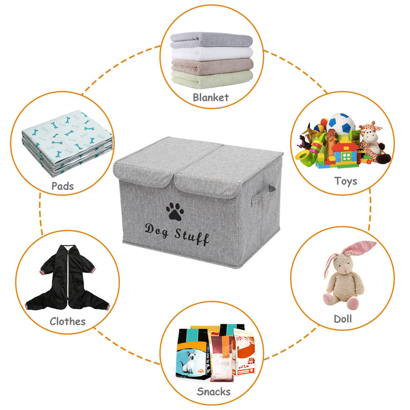 Geyecete Large Storage Boxes - Large Linen Fabric Foldable Storage Cubes Bin Box Containers with Lid and Handles for Dog Apparel & Accessories, Dog Coats, Dog Toys, Dog Clothing Dog Stuff Snow Gray - BeesActive Australia