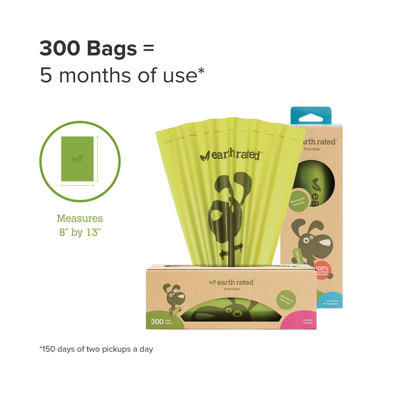 Earth Rated Dog Poop Bags, Dog Waste Bags on a Large Single Roll, Grab and Go, Guaranteed Leak-proof, Great for Backyard Pickups, Each Poop Bag Measures 8 x 13 Inches 300 Bags Lavender-Scented - BeesActive Australia