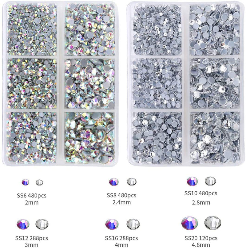 Nibiru 4300pcs Hotfix Rhinestones Flatback Round Glass Rhinestones for Crafts Clothes Nails Art Makeup, Crystal Clear and AB 6 Sizes(SS6 8 10 12 16 20) clear+ab - BeesActive Australia