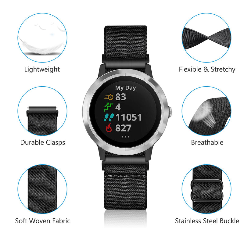 Fintie Elastic Band Compatible with Garmin Vivoactive 3/Garmin Venu Sq, 20mm Soft Nylon Stretchy Band Replacement Strap Compatible with Garmin Vivoactive 3 Music/Forerunner 245 Music/Forerunner 265 Music Smartwatch Black - BeesActive Australia