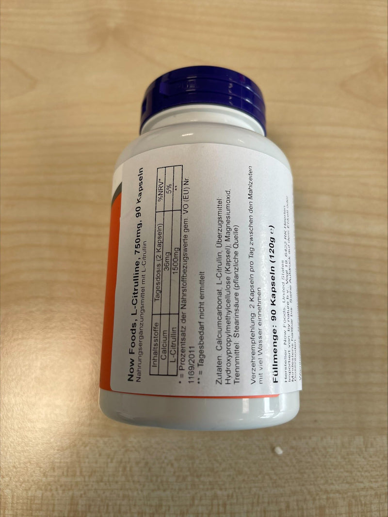 Now Foods, L-Citrulline, 750mg, 90 Vegan Capsules, Amino Acid, Lab-Tested, Gluten Free, Soy Free, GMO Free - BeesActive Australia