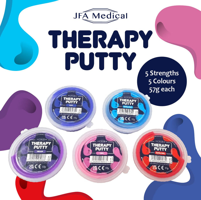 JFA Medical Therapy Exercise Putty 5 Strengths Alternative Colours - Extra Soft, Soft, Medium, Firm, Extra Firm 57g Tubs - BeesActive Australia