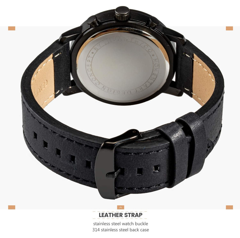 MDC Mens Fashion Watches Black, Chronograph Quartz Wrist Watches for Men, with Auto Date Waterproof, Genuine Leather Band Black Leather Strap - BeesActive Australia