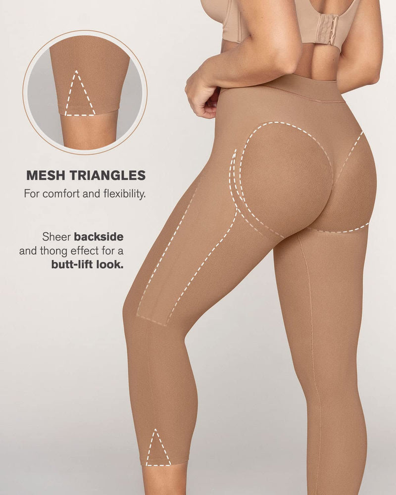 Leonisa Invisible Tummy Control High Waisted Compression Leg Bodysuit Shapewear Capri for Women XX-Large Beige - BeesActive Australia