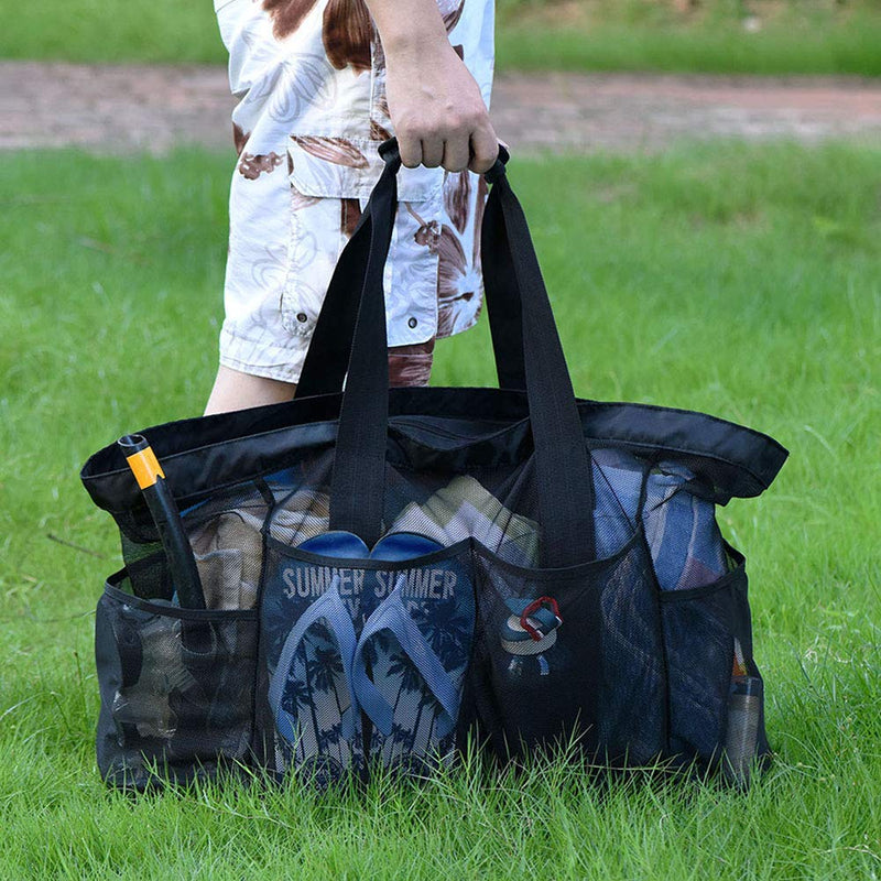 Extra Large Beach Bags and Totes / 30" XXL Mesh Tote Bag with Pockets & Zipper, Heavy Duty, Lightweight & Foldable - Oversized Carry Tote Bag for Towels, Perfect to Carry all items for Your Family - BeesActive Australia