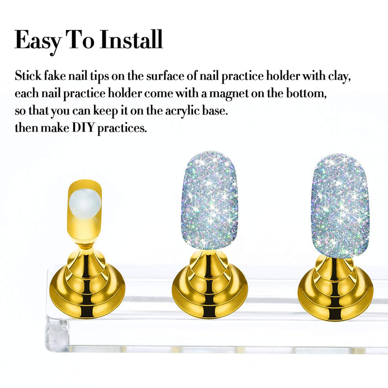4 Set Nail Tips Holders Magnetic Acrylic Nail Practice Stands Fingernail Display Stands Manicure Training Holder and 126 Pieces Clear Reusable Sticky Clay Adhesive Putty (Gold, Silver, Black, White) Gold, Silver, Black, White - BeesActive Australia