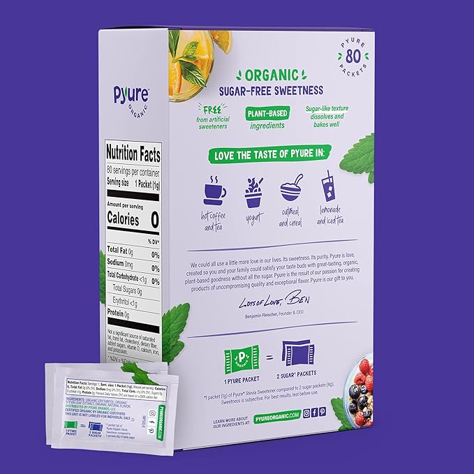 Pyure Organic Stevia Sweetener, 2.8 oz (80 g), 0.04 oz (1 g) x 80 Bags - BeesActive Australia