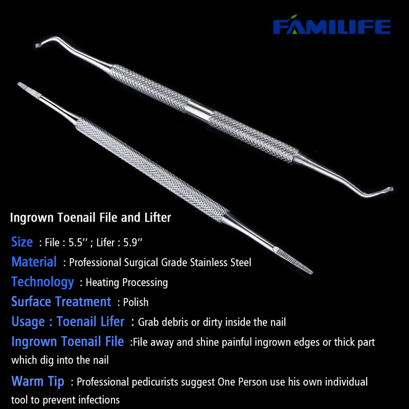 FAMILIFE L07 100% Stainless Steel Ingrown Toenail File and Lifter Double Sided with Storage Case (Ingrown Toenail File) - BeesActive Australia