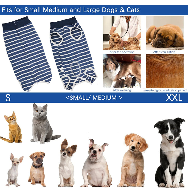 KAROKU Dog Recovery Suit Cats Bodysuits for Abdominal Wounds Recovery Shirt for Male Female Pet Surgical Snugly Suit After Surgery Anti-Licking Dog Onesies, Substitute E-Collar & Cone Medium Blue - BeesActive Australia