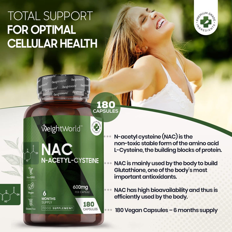 NAC Supplement - 6 Months Supply - NAC N Acetyl Cysteine 600mg - 180 Vegan Capsules - Amino Acid Nutritional Supplement - Highly Bioavailable, Non Toxic & Stable Form -Glutathione Supplement - BeesActive Australia