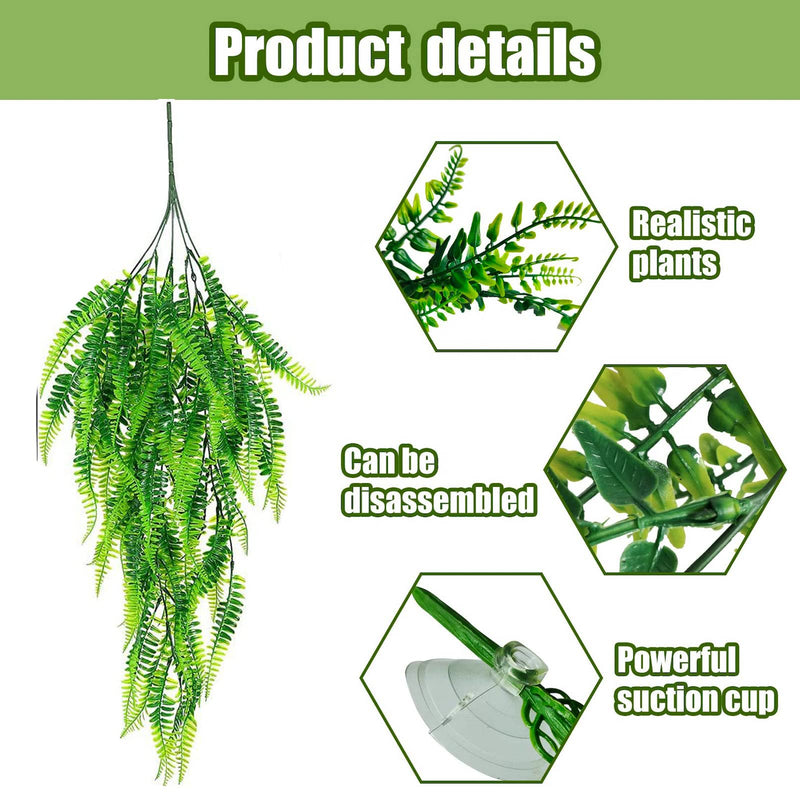 Woyrise 2Pack Reptile 31 inches Plants Bearded Dragon Tank Accessories Hanging Plastic Terrarium Plants with Suction Cup for Lizards,Geckos,Snake,Hermit Crab Tank Habitat Decor(Green Fern) 2 Pack Green Fern - BeesActive Australia